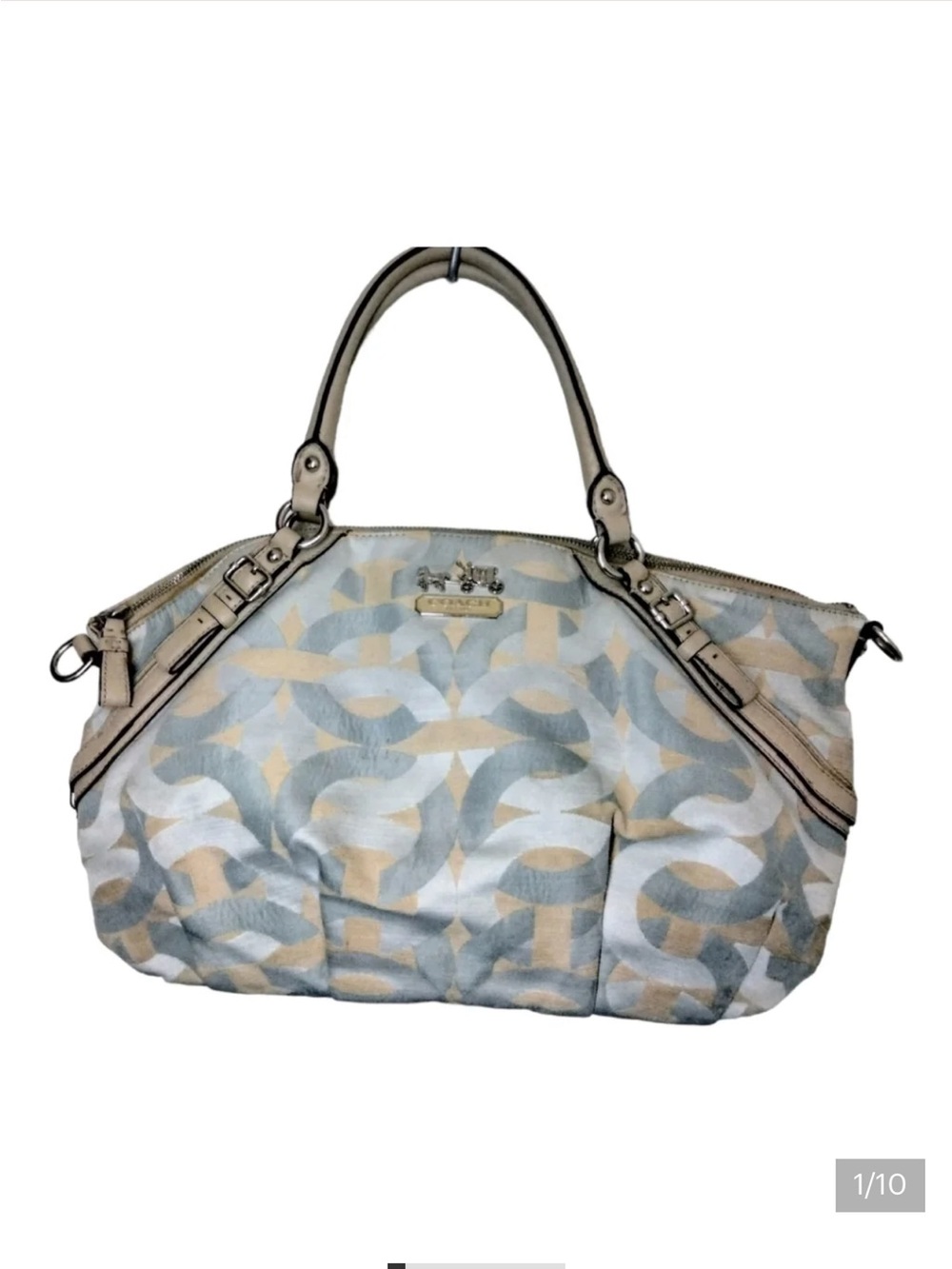 Coach Tote with Blue and Cream Interlocking Signature Print